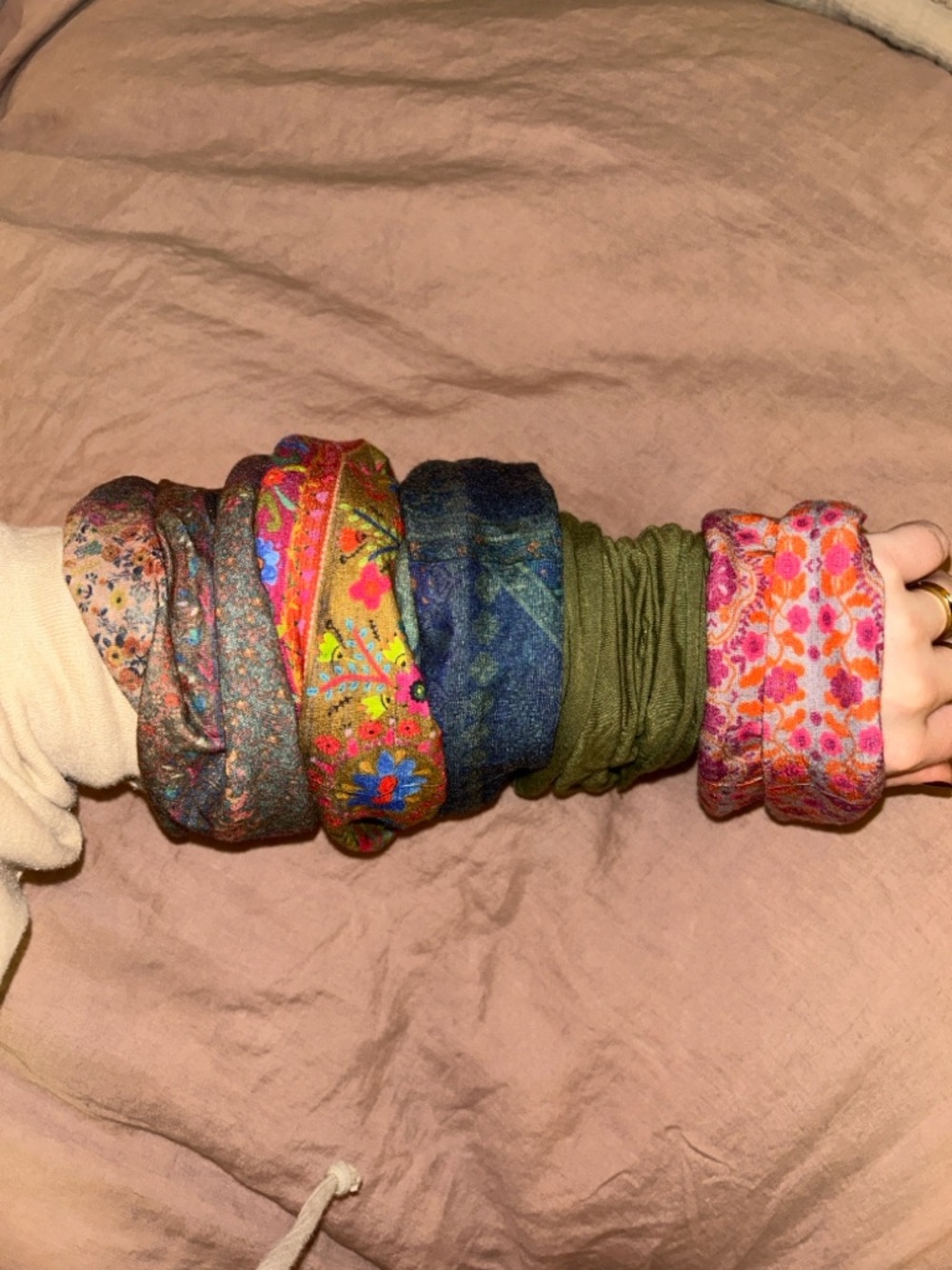 Assortment of 5 NATURAL LIFE Multicolor Floral & Olive Boho hair bands